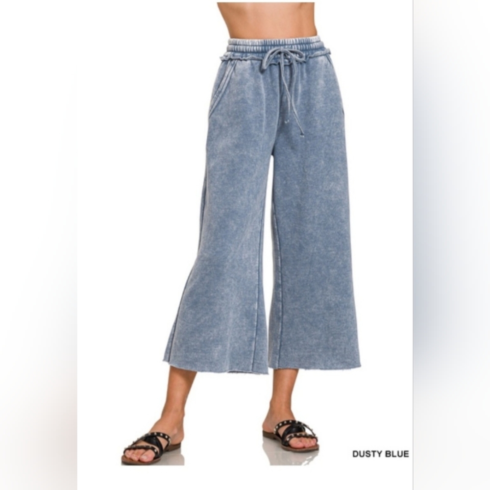 Zenana Fleece Lined Blue Wide Leg Sweatpants